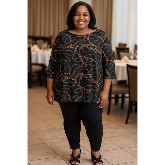 Jessica London Top Plus Size 3X 30/32 Black Chain Print 3/4 Sleeves - Picture 8 of 8